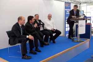 CeBIT 2010: On March 3, 2010 the panel discussion Für und Wider PDF/A (PDF/A, Pros and Cons) took place at DMS Area. Participants (left to right): Jürgen Biffar (DocuWare AG), Karl Heinz Mosbach (ELO Digital Office GmbH), Harald Grumser (Compart AG), Carsten Heiermann (LuraTech Europe GmbH) and Bernhard Zöller (Zöller & Partner GmbH).