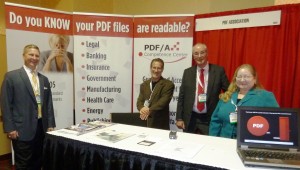 PDF Association booth staff at LegalTech NY 2012 included Matt Stalder, DocsCorp; Bill Lipner, DocsCorp; Thomas Zellmann, Luratech; and Virginia Gavin, Appligent Document Solutions.