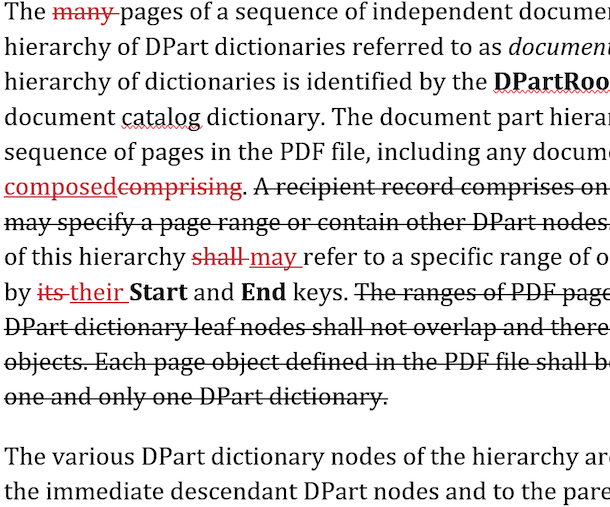 Track changes screen shot