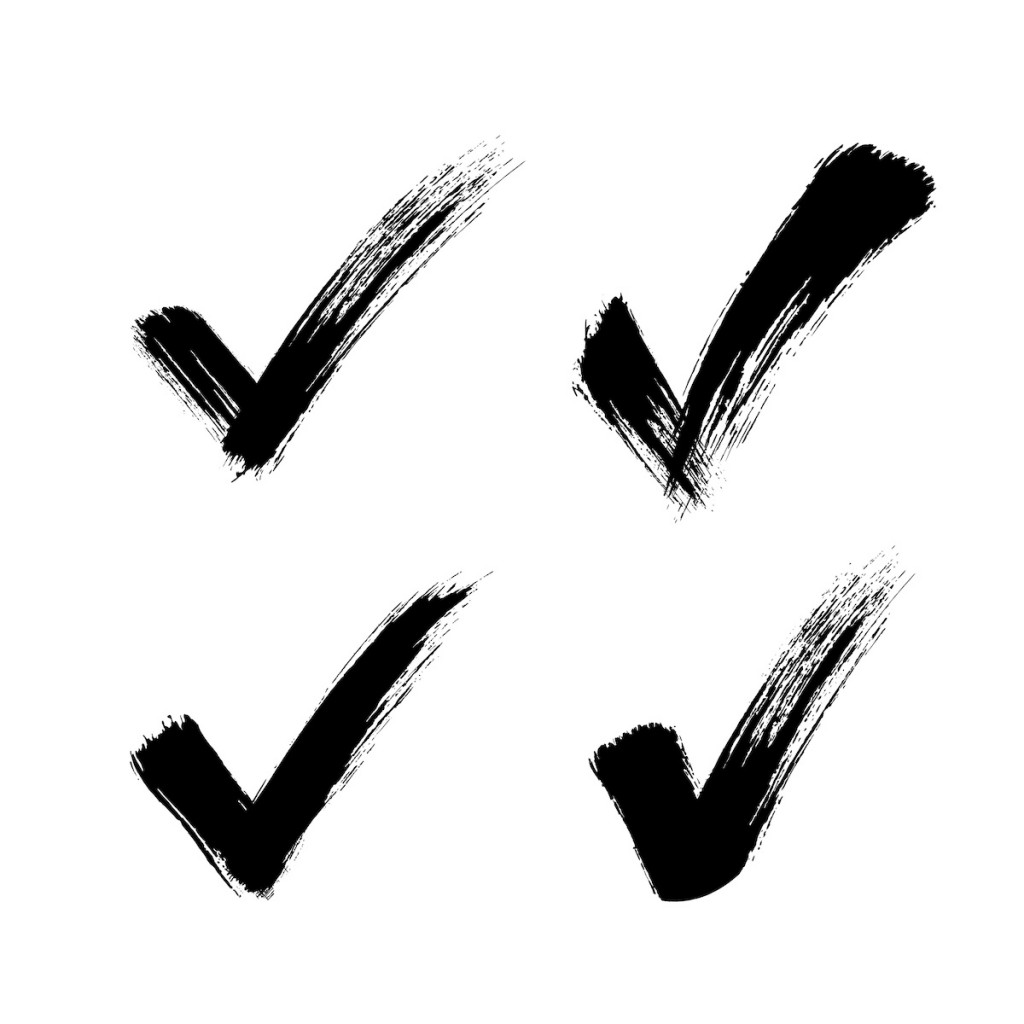 Four hand-drawn checkmarks.