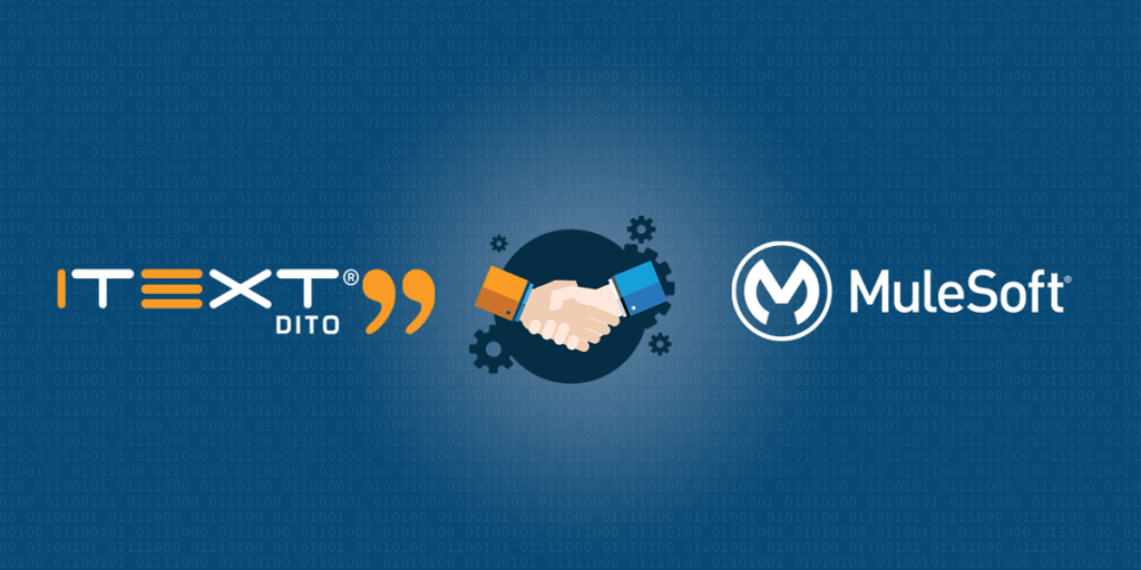iText DITO and MuleSoft logos with hands shaking in the center