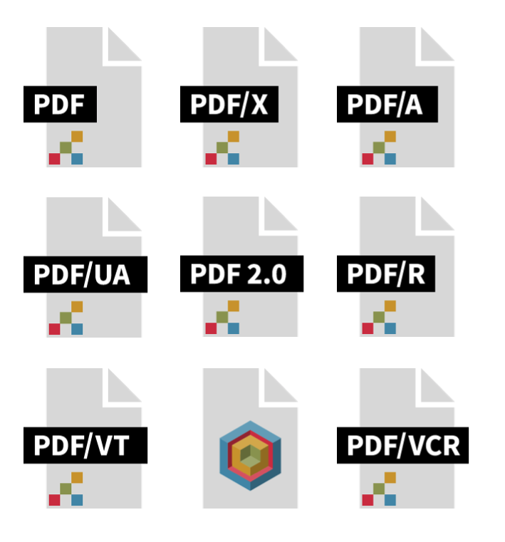 ISO standards for PDF in 3 rows with 3 across