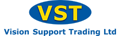 VST in yellow over a blue oval Vision Support Trading Logo