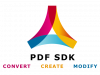 Red Gold Blue on each side of triangle with PDF SDK below and Convert Create and Modify on the bottom line