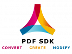 Red Gold Blue on each side of triangle with PDF SDK below and Convert Create and Modify on the bottom line