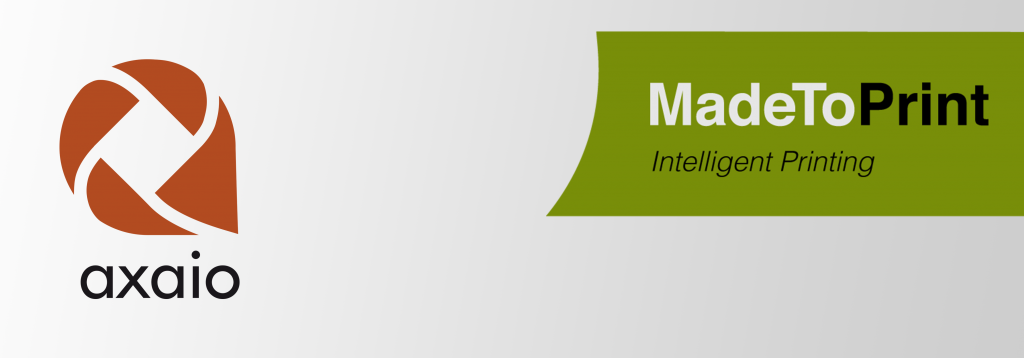 axaio logo with MadeToPrint Intellgent Printing logo