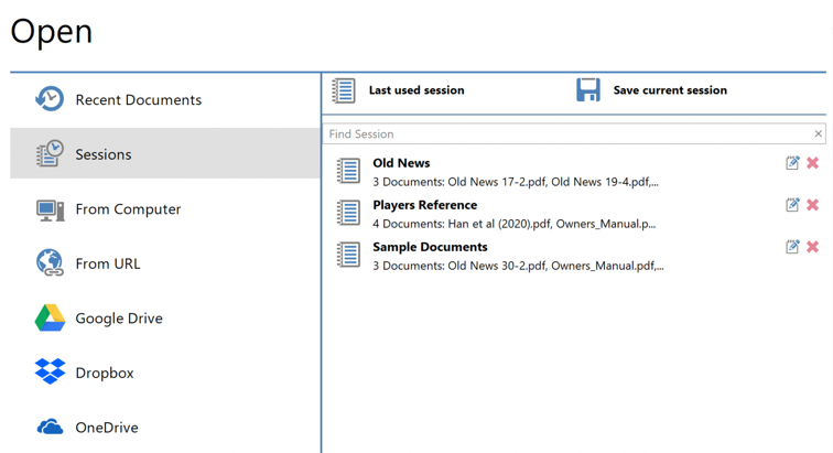 PDF Studio new session manager screen