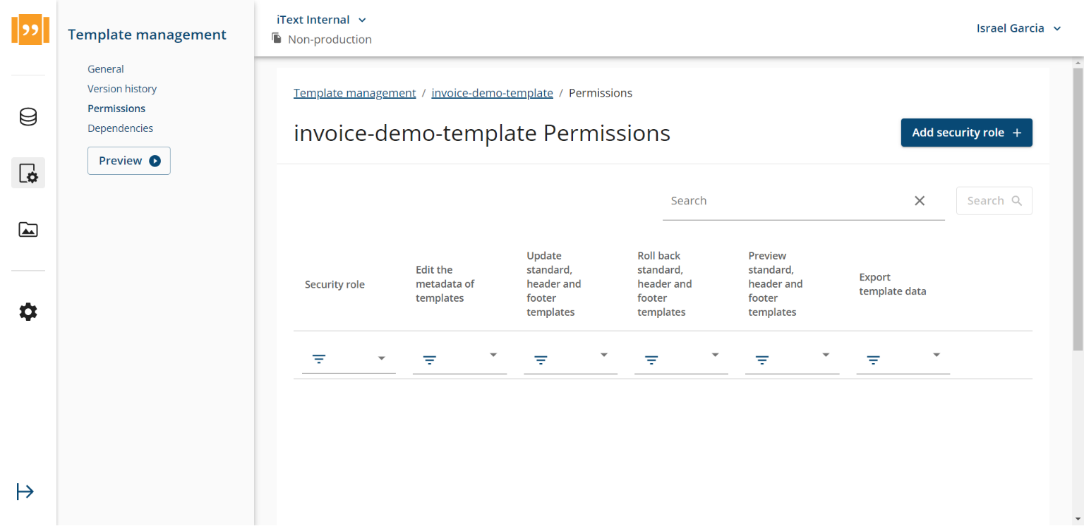 iText DITO template permissions