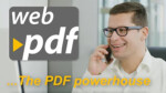Cover of video with web pdf The PDF powerhouse on it and a man talking on the phone