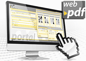 Computer monitor screen with at finger pointing to the screen and Web PDF on the side