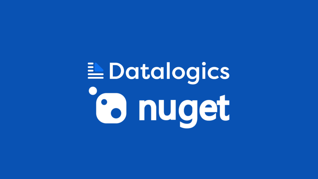 Datalogics nuget in white print on blue background with Nuget logo