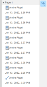 Example comment list with names of commenters and date and time they commented