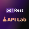 pdfRest in white on a dark maroon background above API Lab in orange